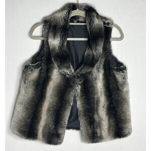 WOODLAND BROWN BLACK CREAM FAUX FUR SWEATER VEST WOMEN’S SMALL CASHMERE BLEND